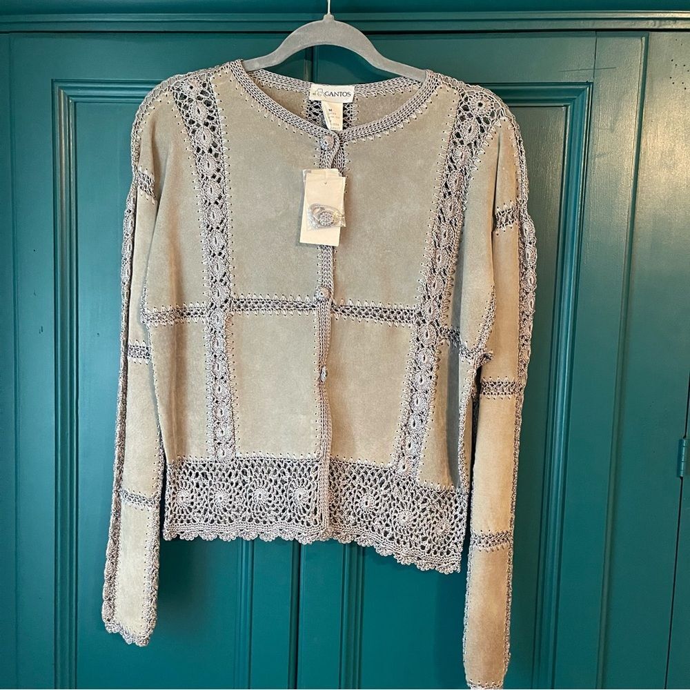 NWT Gantos Suede Crochet Jacket Blazer Sz Medium/ Small Vintage Y2K Lace Boho